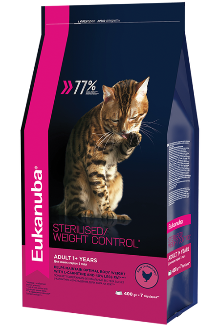 Сухой корм Eukanuba Adult Sterilised Weight Control для стерилизованных кошек и кошек с ожирением - 1,5 кг