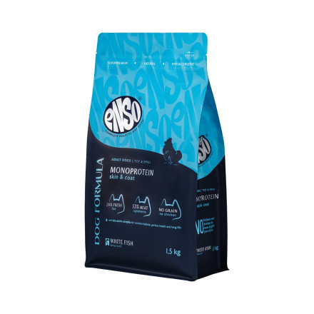 ENSO Dog Formula Monoprotein сухой корм для взрослых собак мелких и миниатюрных пород со свежей белой рыбой и добавлением брокколи - 1,5 кг