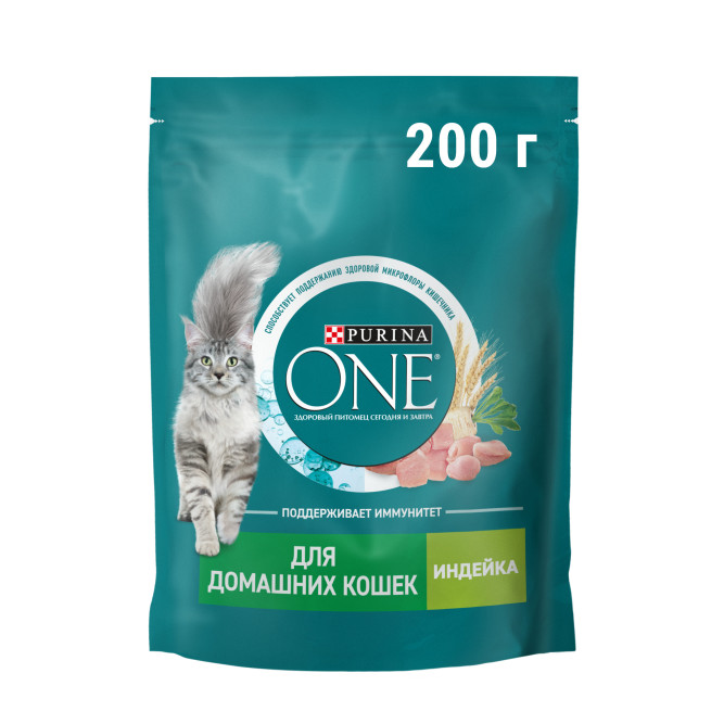 Purina One сухой корм для домашних кошек с индейкой и цельными злаками - 200 г