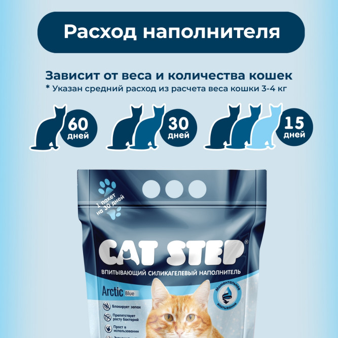 Cat Step Arctic Blue наполнитель силикагелевый впитывающий - 7,6 л (3,4 кг)