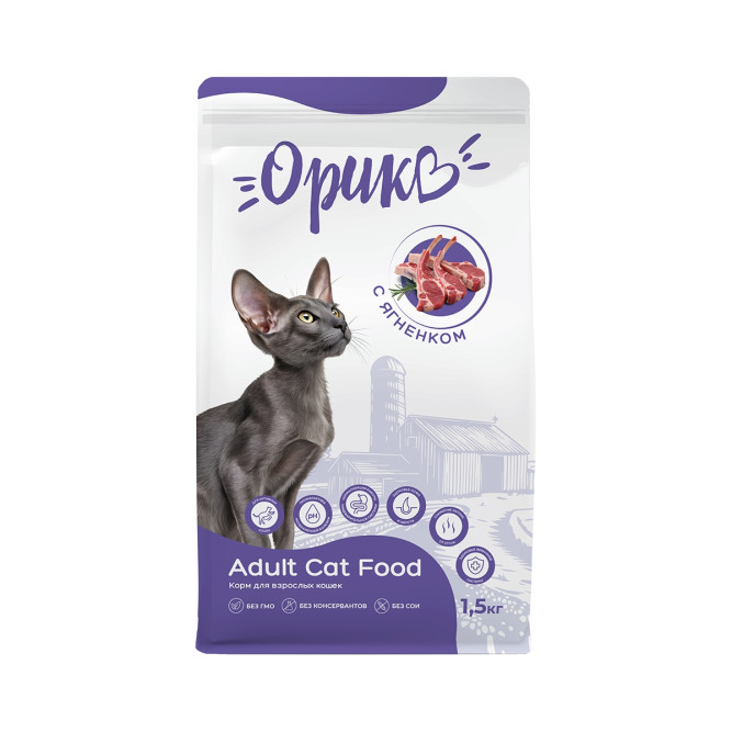 Орико сухой корм для взрослых кошек с ягненком - 1,5 кг