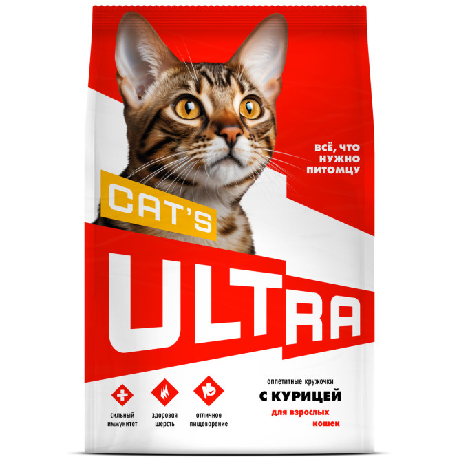 Ultra полнорационный сухой корм для взроcлых кошек, с курицей - 600 г