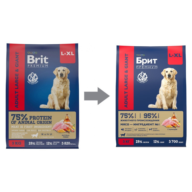 Брит Премиум Dog Adult Large and Giant сухой корм для взрослых собак крупных и гигантских пород с курицей - 3 кг