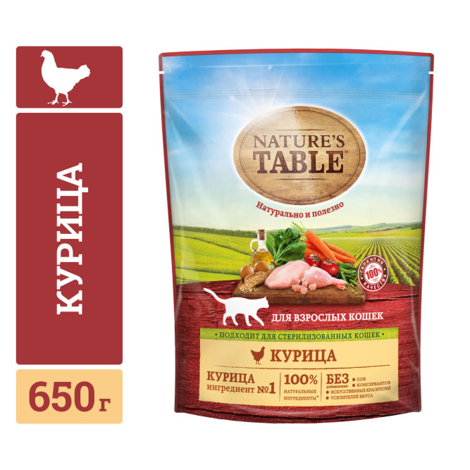 Nature’s Table сухой корм для кошек с курицей - 650 г