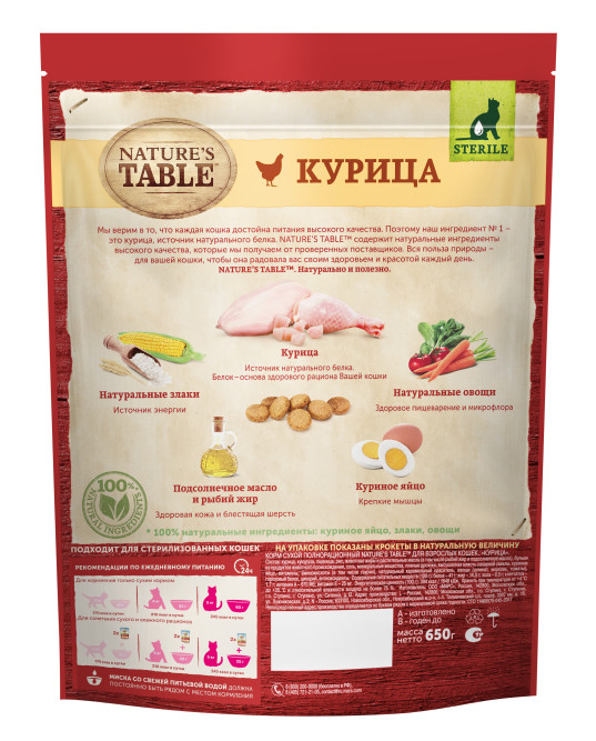 Nature’s Table сухой корм для кошек с курицей - 650 г