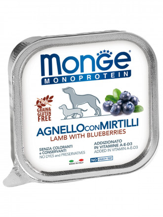 Monge Dog Monoprotein Fruits влажный корм для взрослых собак с ягненком и черникой в ламистере 150 г (24 шт в уп)
