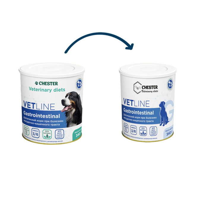 Chester Vetline Gastrointestinal влажный диетический корм для собак при заболеваниях ЖКТ, с птицей, в консервах - 340 г х 6 шт