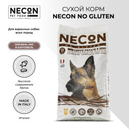 Necon No Gluten Cervo Patate E Riso безглютеновый сухой корм для взрослых собак всех пород с олениной и картофелем - 12 кг