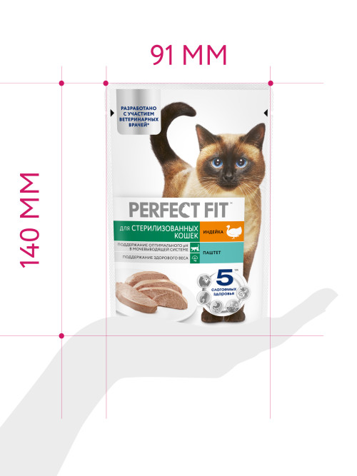 Perfect Fit влажный корм для стерилизованных кошек, паштет с индейкой, в паучах - 75 г х 28 шт
