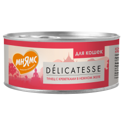 Мнямс Delicatesse влажный дополнительный корм для кошек тунец с креветками в нежном желе, в консервах - 70 г х 24 шт
