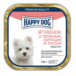 Happy Dog влажный корм для взрослых собак мелких пород с ягнёнком, печенью, сердцем и рисом - 100 г (15 шт в уп)