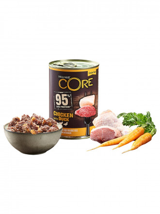 Wellness Core 95 влажный корм для взрослых собак с курицей, уткой и морковью в консервах 400 г