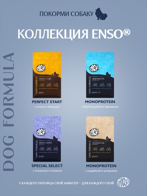 ENSO Dog Formula Monoprotein сухой корм для взрослых собак мелких и миниатюрных пород со свежей белой рыбой и добавлением брокколи - 7 кг