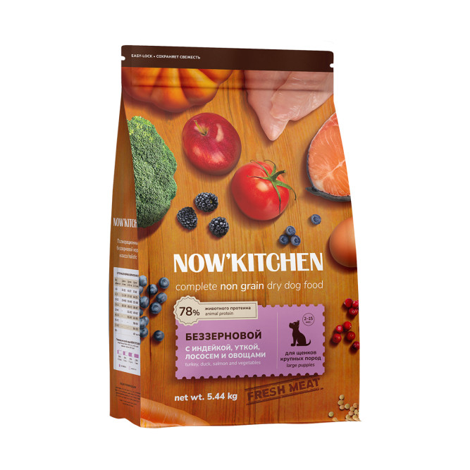NOW' Kitchen сухой беззерновой корм для щенков крупных пород со свежей индейкой, уткой, лососем - 5,44 кг