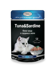 Gina влажный корм для взрослых кошек, с тунцом и сардинами, в паучах - 85 г х 24 шт