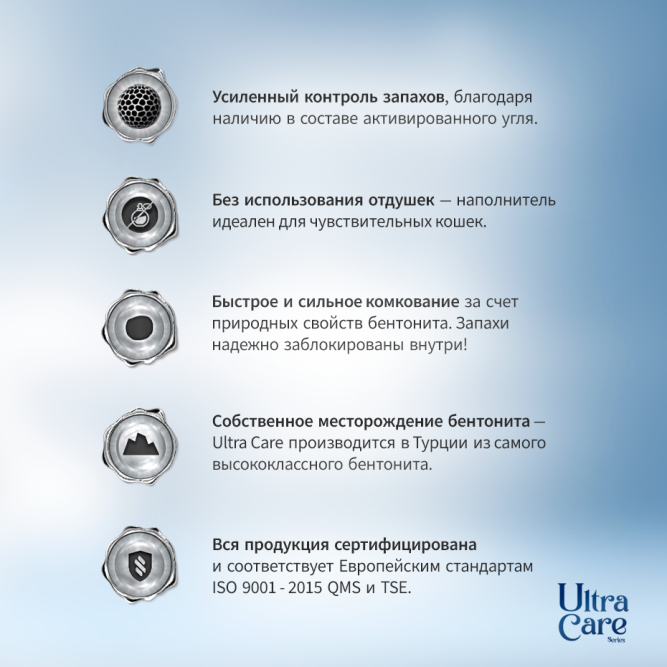 Ultra Care Active Carbon комкующийся наполнитель для кошачьего туалета с активированным углем, в двойном картоне - 7 кг