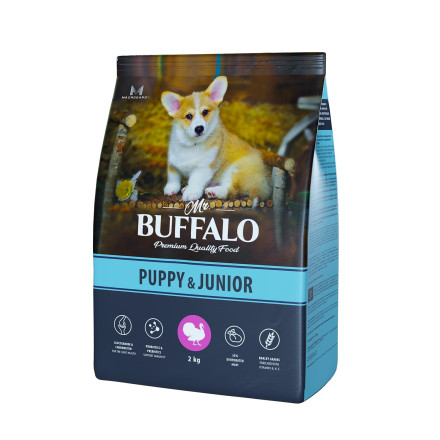 Mr.Buffalo Puppy &amp; Junior полнорационный сухой корм для щенков и юниоров всех пород с индейкой - 2 кг