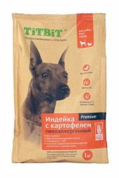 TiTBiT сухой гипоаллергенный корм для собак всех пород с индейкой и картофелем - 1 кг