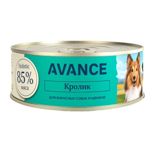 Avance влажный корм для щенков и взрослых собак с кроликом, в консервах - 100 г х 12 шт