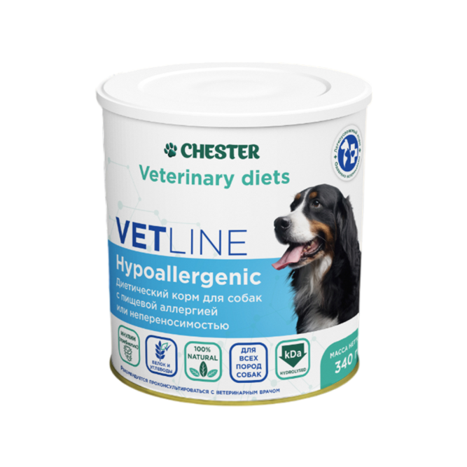 Chester Vetline Hypoallergenic влажный диетический корм для собак при пищевой аллергии, с птицей, в консервах - 340 г х 6 шт