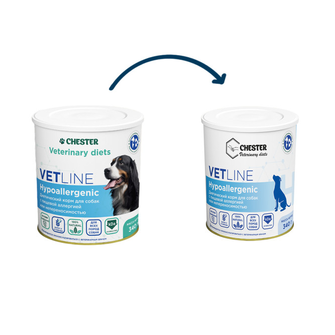 Chester Vetline Hypoallergenic влажный диетический корм для собак при пищевой аллергии, с птицей, в консервах - 340 г х 6 шт