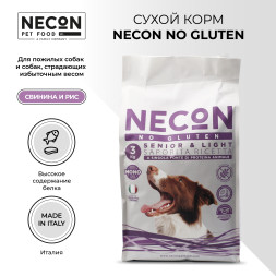 Necon No Gluten Senior &amp; Light безглютеновый сухой корм для пожилых собак и собак с избыточным весом, со свининой и рисом - 3 кг
