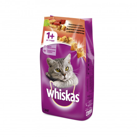 Whiskas сухой корм для взрослых кошек с паштетом из говядины и кролика - 1,9 кг