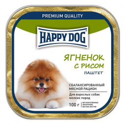 Happy Dog влажный корм для взрослых собак мелких пород с ягнёнком и рисом - 100 г (15 шт в уп)