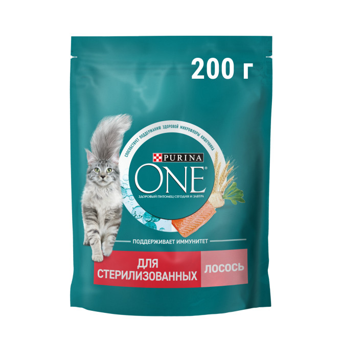 Purina One сухой корм для стерилизованных кошек с лососем и пшеницей - 200 г