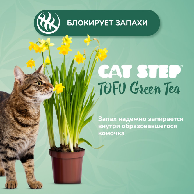 Cat Step Tofu Green Tea наполнитель растительный комкующийся с ароматом зеленого чая - 6 л (3 кг)