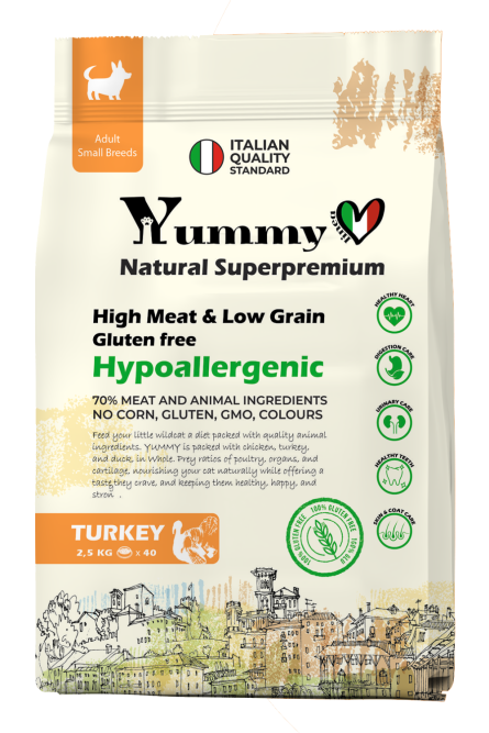 Yummy Linea сухой корм для взрослых собак малых и миниатюрных пород с индейкой - 2,5 кг