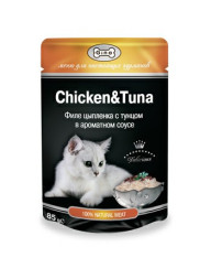 Gina влажный корм для взрослых кошек, с тунцом и цыпленком, в паучах - 85 г х 24 шт