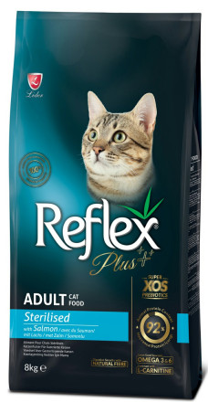 Reflex Plus Sterilised Adult Cat Food Salmon сухой корм для стерилизованных кошек, с лососем - 8 кг