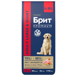 Брит Премиум Dog Adult Large and Giant сухой корм для взрослых собак крупных и гигантских пород с курицей - 15 кг