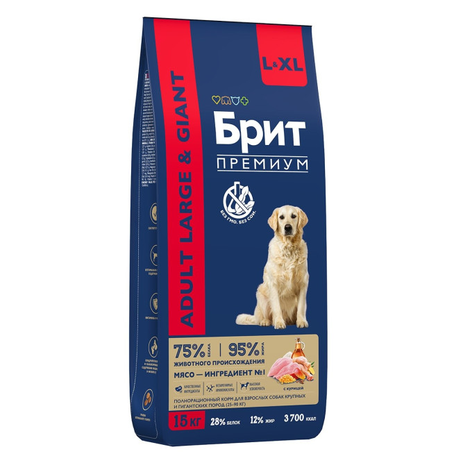 Брит Премиум Dog Adult Large and Giant сухой корм для взрослых собак крупных и гигантских пород с курицей - 15 кг