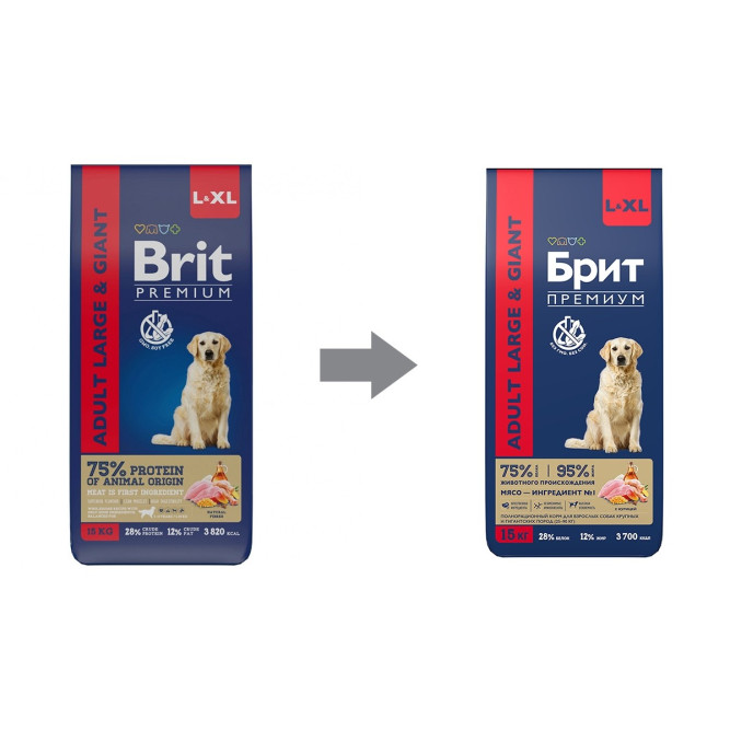Брит Премиум Dog Adult Large and Giant сухой корм для взрослых собак крупных и гигантских пород с курицей - 15 кг