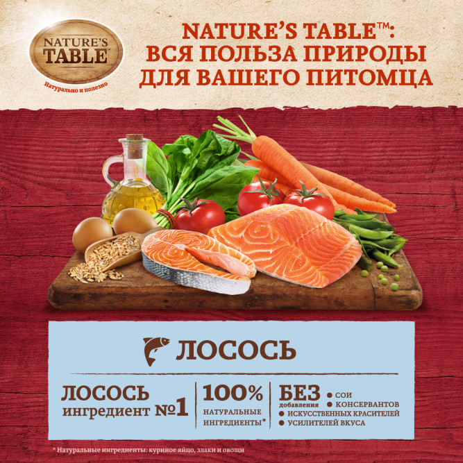 Nature’s Table сухой корм для кошек с лососем - 650 г
