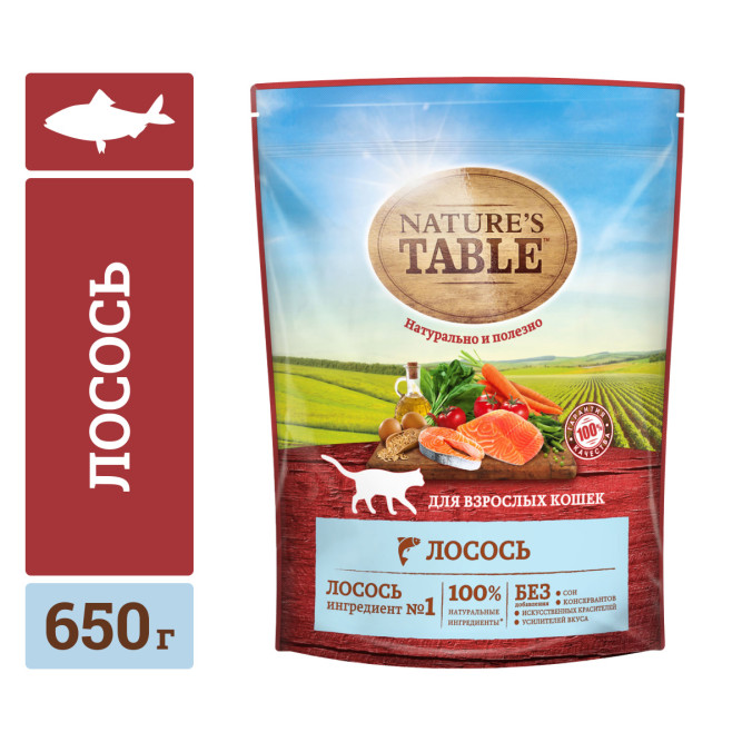 Nature’s Table сухой корм для кошек с лососем - 650 г