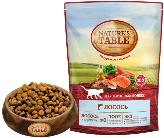 Nature’s Table сухой корм для кошек с лососем - 650 г