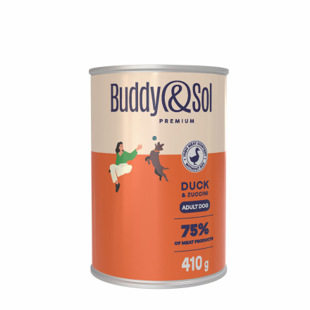 Buddy&amp;Sol Premium для собак всех пород с уткой и цуккини, в консервах - 410 г х 9 шт