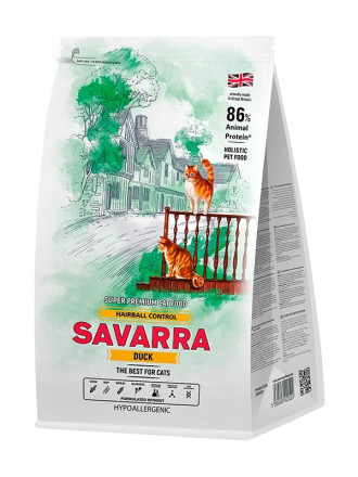 Savarra Hairball Adult Cat сухой корм для взрослых кошек, препятствующий образованию комочков шерсти в желудке, с уткой и рисом - 2 кг