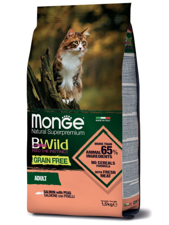 Monge Cat BWild Grain Free сухой беззерновой корм для взрослых кошек с лососем 1,5 кг