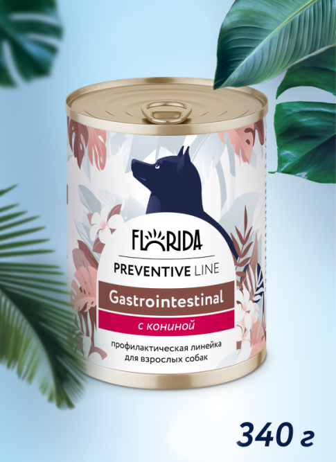 Florida Preventive Line Gastrointestinal консервы для собак при расстройствах пищеварения, с кониной - 340 г x 12 шт