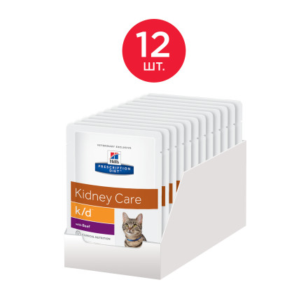 Hills Prescription Diet k/d Kidney Care влажный диетический корм для кошек для поддержания здоровья почек с говядиной - 85 г