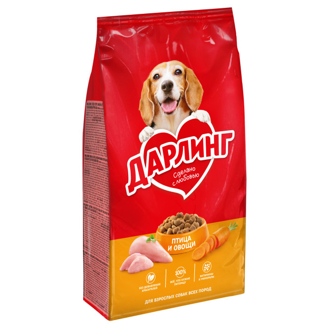 Дарлинг сухой корм для взрослых собак с птицей и овощами - 2 кг