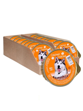 Собачье Счастье влажный корм для собак с индейкой, в ламистерах - 125 г х 16 шт