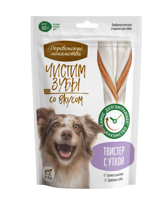 Деревенские лакомства Чистим зубы твистер для собак с уткой - 100 г