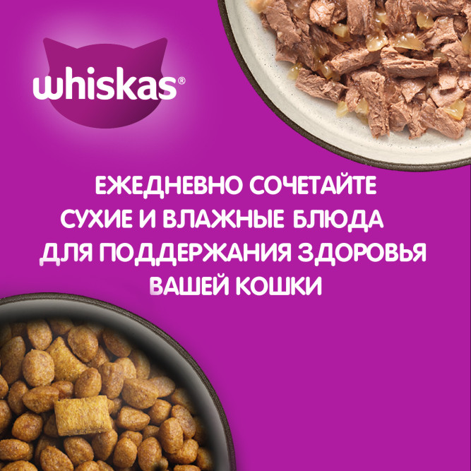 Whiskas Вкусные подушечки с нежным паштетом сухой корм для взрослых кошек Аппетитное ассорти с курицей и индейкой - 1,9 кг