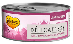 Мнямс Delicatesse влажный дополнительный корм для кошек тунец с макрелью в нежном желе, в консервах - 70 г х 24 шт