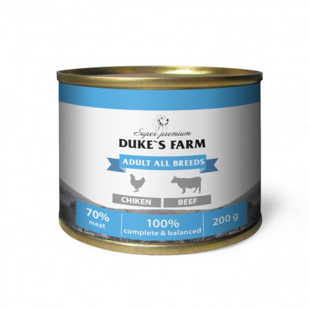 Duke&#039;s Farm влажный корм для взрослых собак паштет из курицы с говяжьими потрошками, в консервах - 200 г х 24 шт